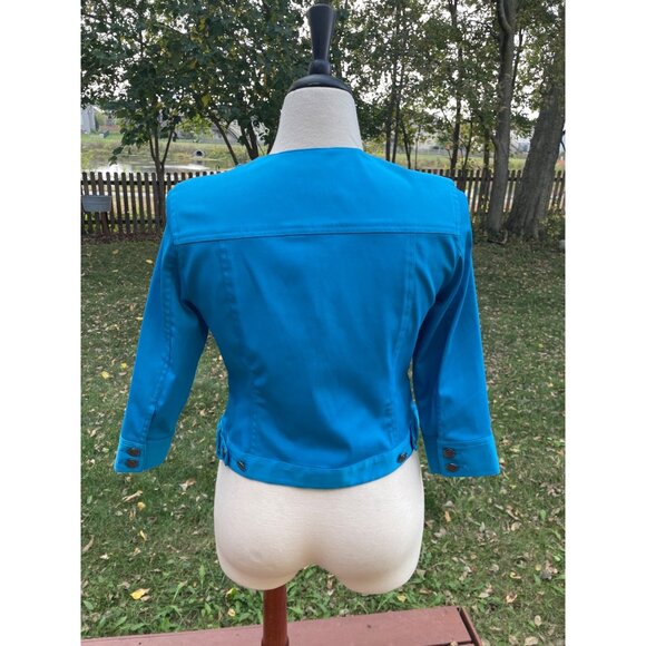 Ruby Rd. Petite Womens Embellished Collar Blue Jacket 6P - Picture 4 of 9